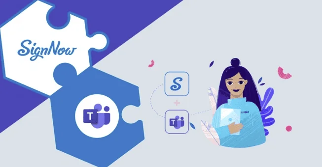 SignNow and Microsoft Teams logos as connected puzzle pieces, illustrating their integration