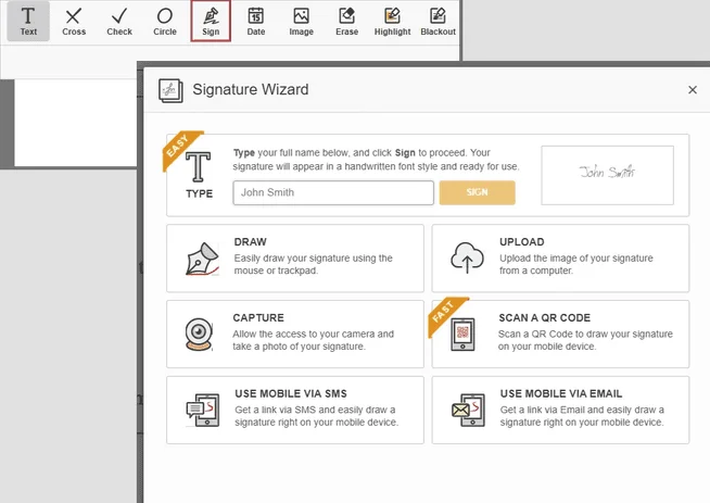 Signature Wizard de pdfFiller : saisir, dessiner, importer, photographier, scanner un QR code ou signer sur mobile