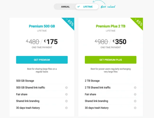 Offres à vie pCloud à -65 % : Premium 500 Go à 175 € au lieu de 480 €, Premium Plus 2 To à 350 € au lieu de 980 €