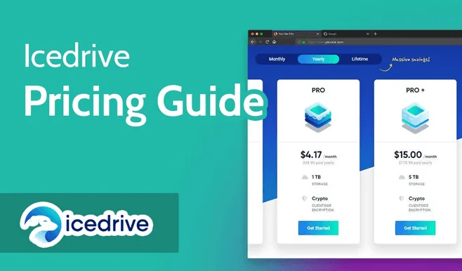 Bannière Icedrive Pricing Guide : PRO à 4,17 $/mois pour 1 To et PRO+ à 15,00 $/mois pour 5 To
