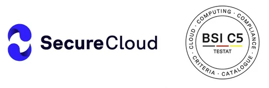 SecureCloud logo next to a BSI C5 Testat badge (Cloud Computing Compliance Criteria Catalogue)