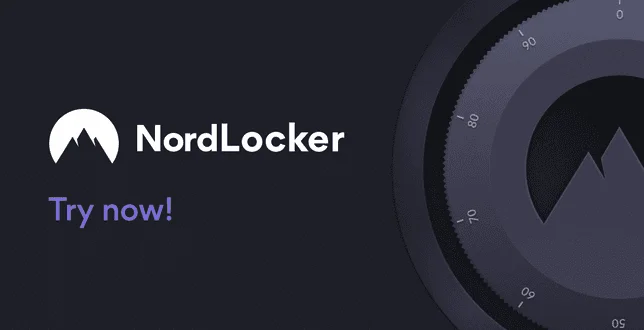 NordLocker logo with "Try now!" beside a safe dial