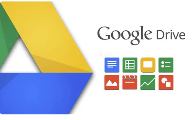 Google Drive logo with icons of Google Docs, Sheets, Slides and other Google apps