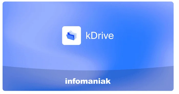 kDrive logo by Infomaniak on a blue background