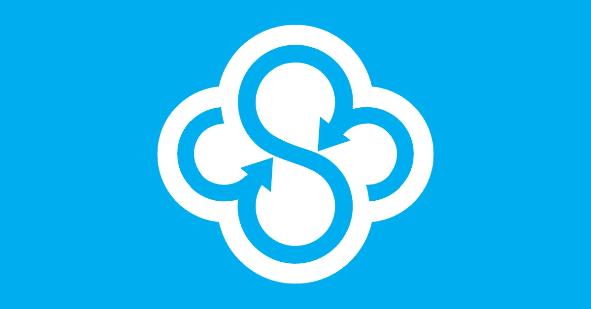 Logo Sync.com, un nuage blanc avec un S formé de deux flèches, sur fond bleu