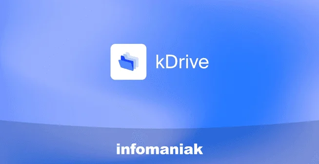 kDrive logo by Infomaniak on a blue background
