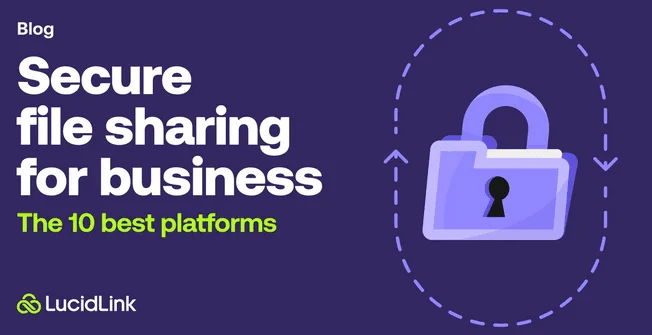 Bannière du blog LucidLink : « Secure file sharing for business: The 10 best platforms », avec un dossier verrouillé